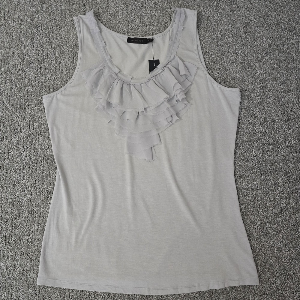 The Limited XL Gray Ruffle Tank Top Sleeveless Layered Feminine Stretch NWT